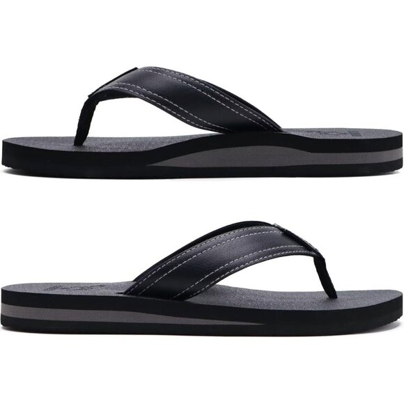 〽️Men\'s Flip Flop Sandal Black Leather Slip On Arch Support Comfort Shoes main image 4